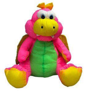 Vintage Gibson Greetings Dragon Nylon Plush Stuffed Animal Pink Green Yellow